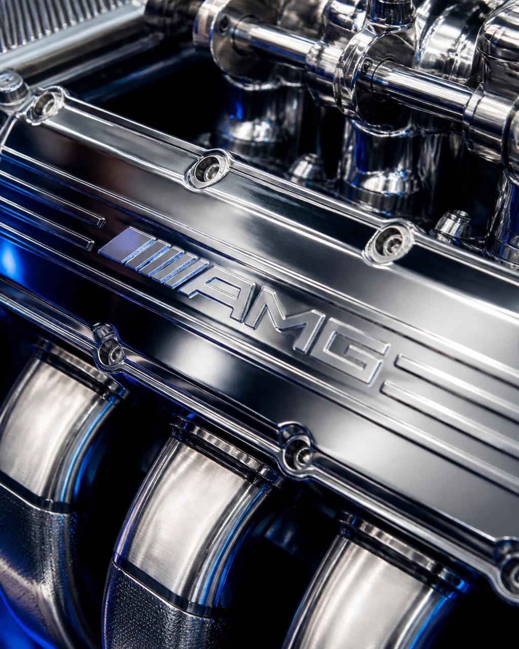 Polished chrome and machined aluminum on a German engine